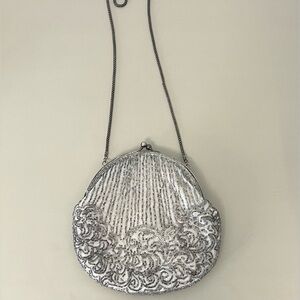 LaRegale Beaded Ivory Crossbody Clutch with a Kiss Lock